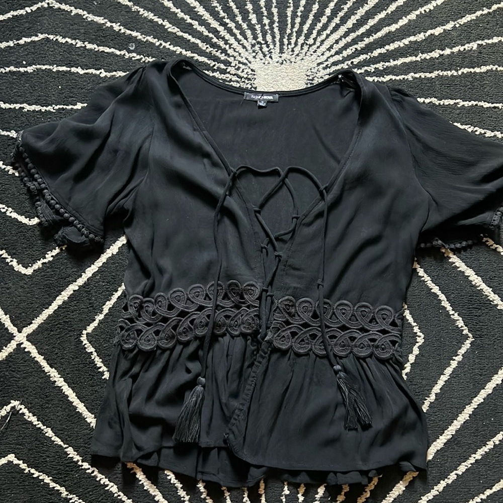 Fashion Nova BoHo Black Top Medium